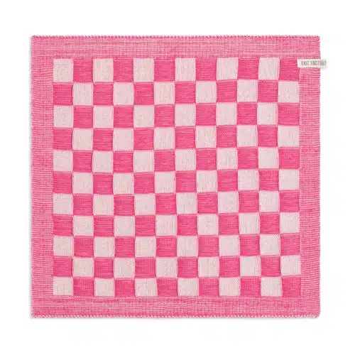 Knit Factory Keukendoek Block Ecru / Fuchsia Roze