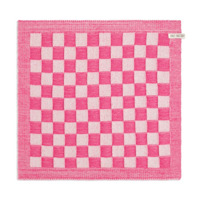 Knit Factory Keukendoek Block Ecru / Fuchsia Roze