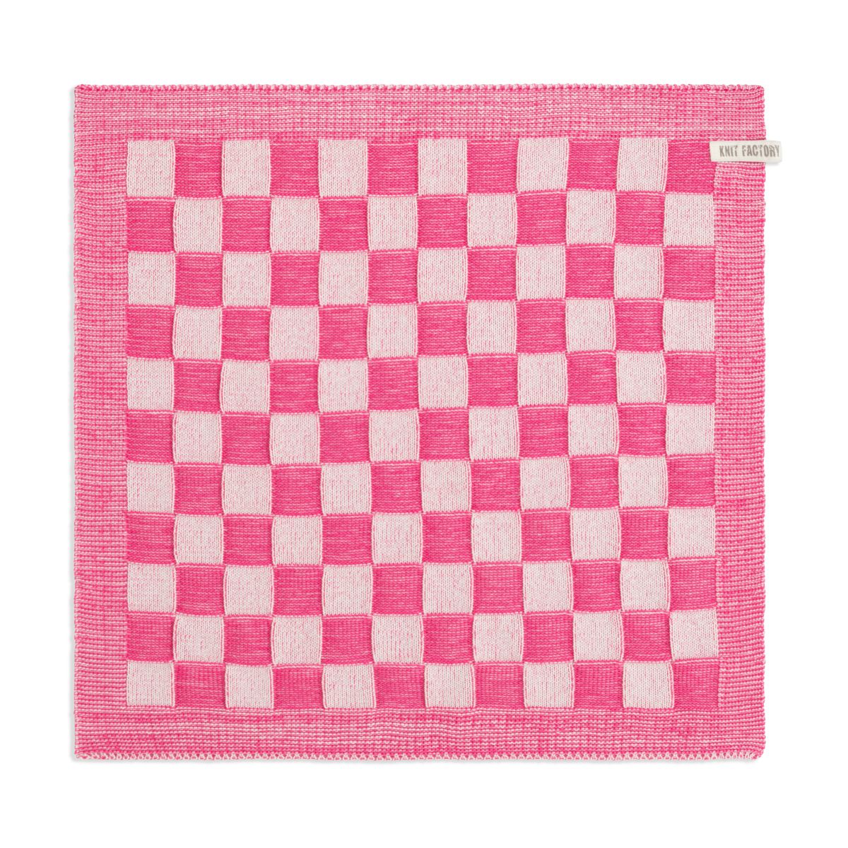 Knit Factory Keukendoek Block Ecru / Fuchsia Roze