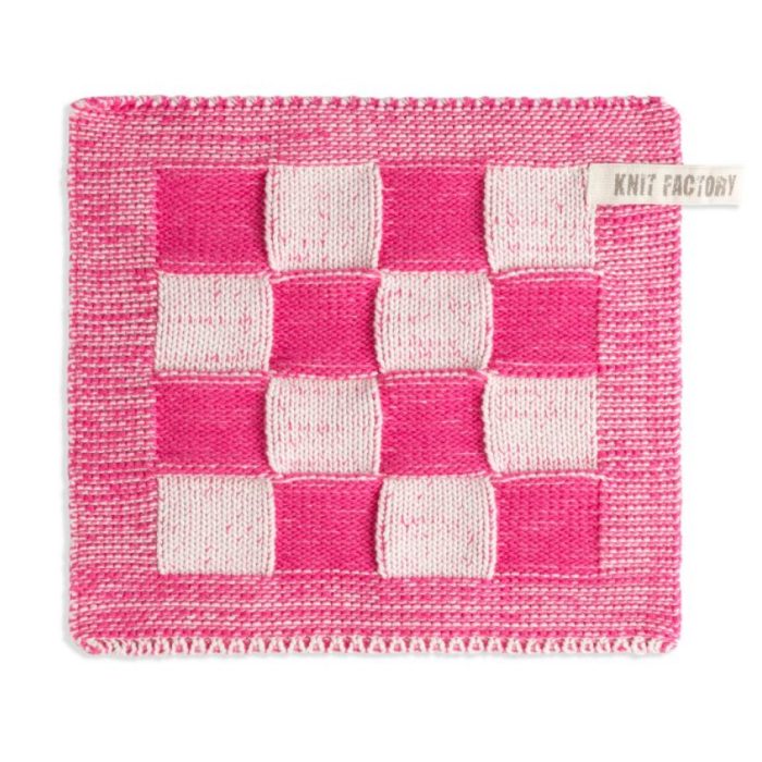 Knit Factory Pannenlap Block Ecru / Fuchsia Roze